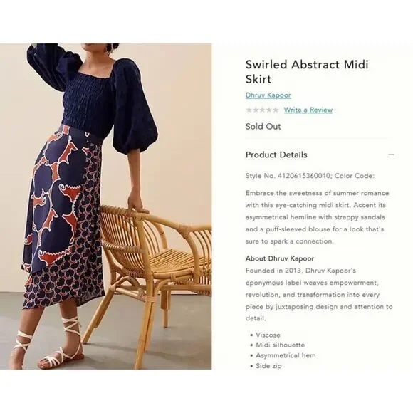 SOLD Anthropologie Dhruv Kapoor Swirled Abstract Midi Skirt Sz. S - Picture 3 of 10